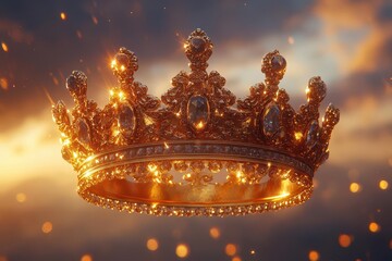 regal golden crown floating in midair against a crystalclear background radiating elegance majesty and a sense of power