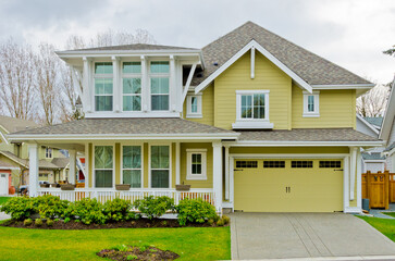 Houses in suburb at Summer in the north America. Luxury houses with nice landscape.