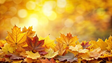 Autumnal Hues of Nature's Bounty A Vibrant Display of Golden and Crimson Leaves, Against a Softly Blurred Background of Warm Colors
