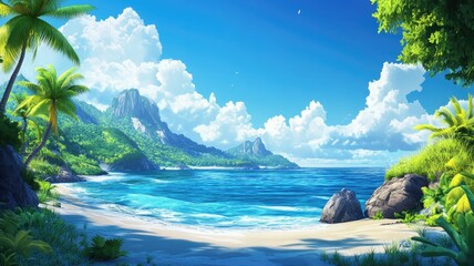 Lush Tropical Island Beach with Crystal Clear Waters