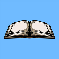 Opened big book with vintage art line style