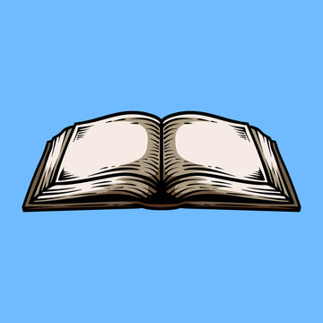 recommend clip art: Opened big book with vintage art line style
