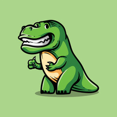 Fun smiling face cartoon of t-rex dino with vintage classic art line style