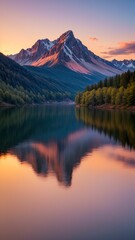 Fototapeta premium Snow-capped mountains reflected in the lake