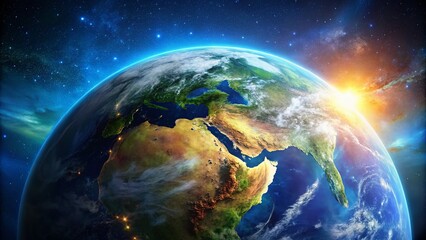 Stunning Artistic Depiction of Earth from Space Illustrating Planet's Beauty and Cosmic Environment