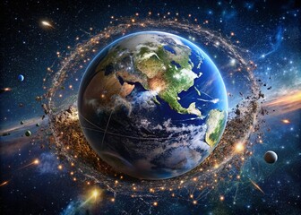 Obraz premium Stunning Close-Up Images of Space Debris Orbiting Earth in a Dark and Starry Cosmic Background