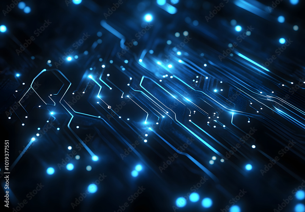 Wall mural abstract blue circuit line vector background design on a black background design represents technolo
