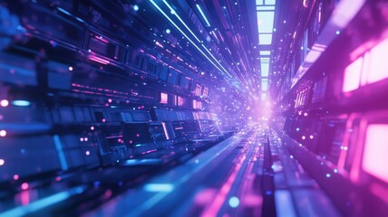 Obraz premium Futuristic Neon-Lit Corridor with Glowing Particles