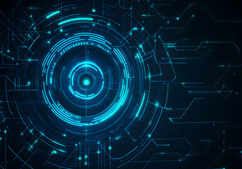 Obraz premium Abstract blue digital technology background design with laser target vector illustration design. High-tech network and cyber security concept on a black background design