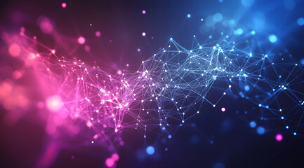 Abstract digital background with glowing connections and blue design, purple, and pink network lines design. Concept of technology design, data transfer, information exchange design, 