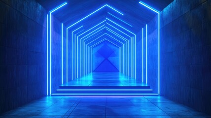 Obraz premium Blue Neon Lights Illuminate a Modern Concrete Corridor