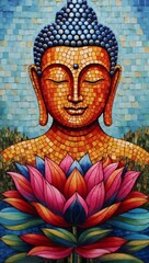 Obraz premium Buddha Mosaic Flower Colorful Serenity Tranquility Mindfulness Meditation Peace Spirituality Artwork