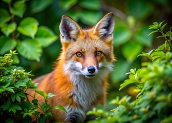 Fototapeta premium Stunning Latin Name Fox in Natural Habitat with Lush Greenery and Captivating Expressions in Focus