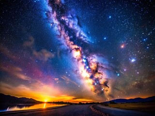 Fototapeta premium Stunning Milky Way Galaxy Overhead with Bright Stars and Cosmic Dust in a Dark Night Sky Landscape