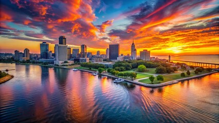 Stunning Milwaukee Skyline at Sunset with Vibrant Colors Reflecting on Lake Michigan's Surface