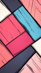 Fototapeta premium Abstract geometric pattern with wood grain texture in various colors.