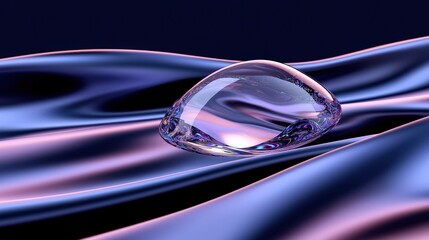 Abstract Glass Sphere on Wavy Silk Fabric   Purple Blue Gradient Background