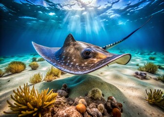 Obraz premium Stunning Stingray Pattern with Intricate Textures and Natural Shades of Blue and Brown Tones Underwater