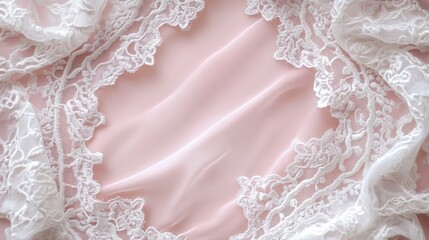 Fototapeta premium Delicate White Lace Bordering Pink Fabric