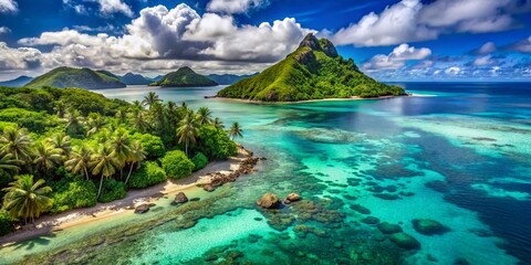 Fototapeta premium Stunning Tropical Islands of Fiji Featuring Crystal Clear Waters and Lush Green Landscapes