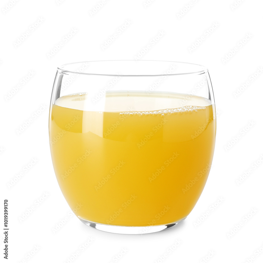 Poster Glass with tasty pineapple juice isolated on white