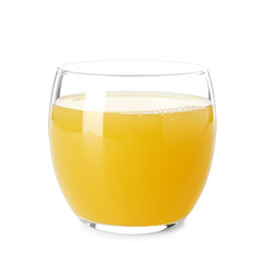 Glass with tasty pineapple juice isolated on white