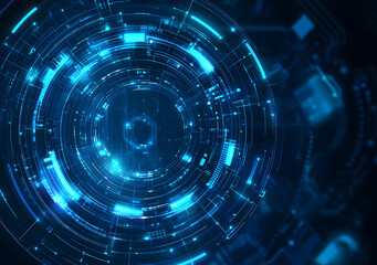 Obraz premium Abstract futuristic blue technology background design with digital elements and circuit board lines in a circular shape design, vector illustration design,