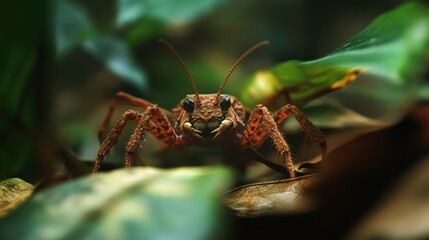 Naklejka premium Close-up of a Red-Brown Spider in its Natural Habitat