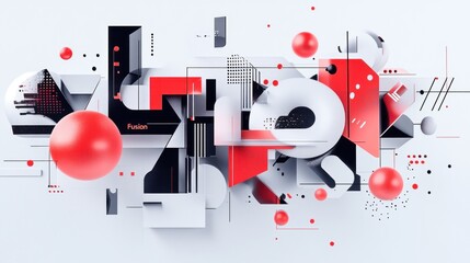 Obraz premium Abstract Geometric Composition with Red and White Elements