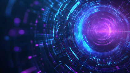 Obraz premium Abstract futuristic technology background design with blue and purple circular shapes design, vector illustration design. Digital data, high-tech concept. Flat design