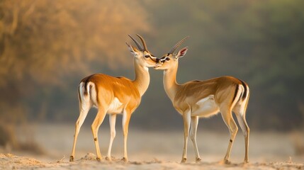 Two Blackbuck Antelopes Nuzzling in a Golden Meadow