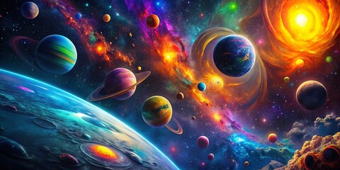 Surreal Black Space Parody with Abstract Elements and Cosmic Themes in a Whimsical Setting