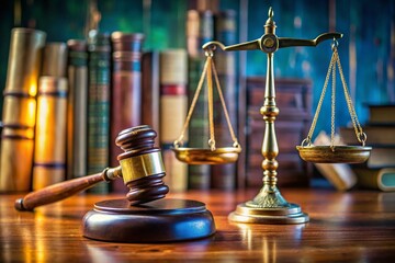 Symbols of Justice and Law: Scales, Gavel, and Books Representing Legal System and Fairness