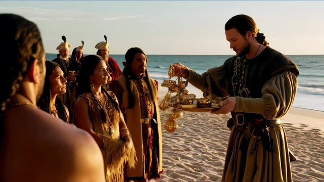 Christopher Columbus arrives in America