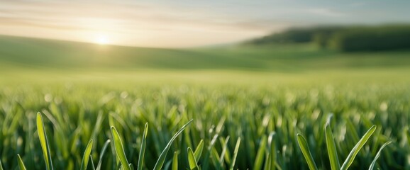 Fototapeta premium Breathtaking Sunrise Over Lush Green Grasslands A Serene Landscape Experience