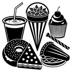 Food and Beverage Set Illustration SVG. Drink Italian, Drawing Wine Clipart, Wedding Rehearsal Dinner