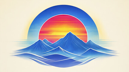 Abstract illustration of a sunset over a mountain range.