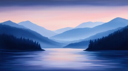 Fototapeta premium Serene twilight over a tranquil mountain lake