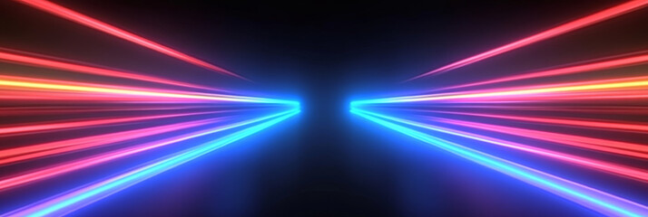 Obraz premium Abstract light streaks in blue and red on a black background.