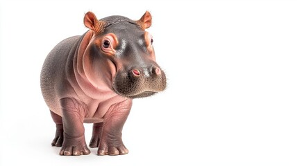 Fototapeta premium Curious baby hippo Peeking Soft colors White background