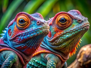 Obraz premium Unique Two-Headed Reptiles Captured in Nature Displaying Rare Anomaly and Intriguing Behavior