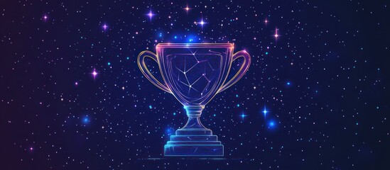 mash line and point champion cup on background with an inscription. Starry sky or space