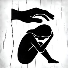 silhouette of a person with a large hand above head