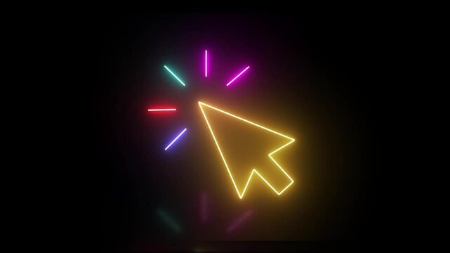 Glowing neon line Computer mouse click cursor arrow icon. Neon Cursor icon. glowing Mouse click cursor symbol.