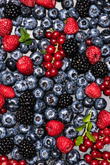 Berries background. Summer berries background. Blueberry, raspberry red currant and blackberry mix. Berry background. Fresh berry mix. Berries for berry background.