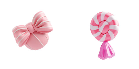 PNG 3d icons and objects collection Delightful pink candy and bow, perfect for sweet themed designs, on transparent, white background, isolate
