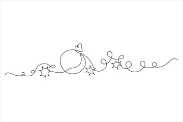 Merry Christmas decoration continuous one line art drawing of vector