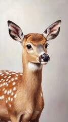 Obraz premium A close-up of a young deer with distinctive spots, on a neutral background.