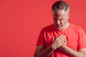 Man Experiencing Chest Pain with Red Overlay Medical