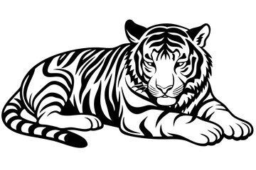 Cute tiger tired and sleeping vector art illustration